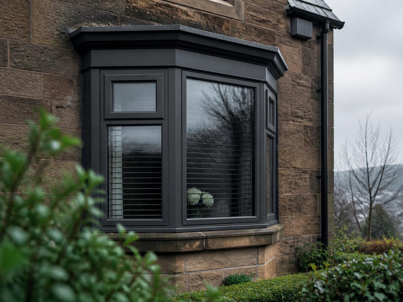Anthracite grey uPVC bay window on a Scottish sandstone home